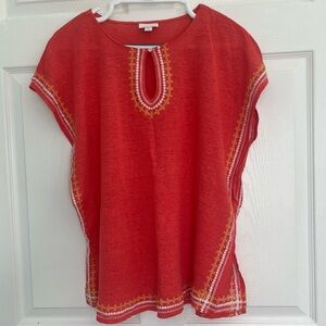J. Jill "Love Linen" Orange Embroidered Women's Poncho Top Blouse Shirt Cover Up